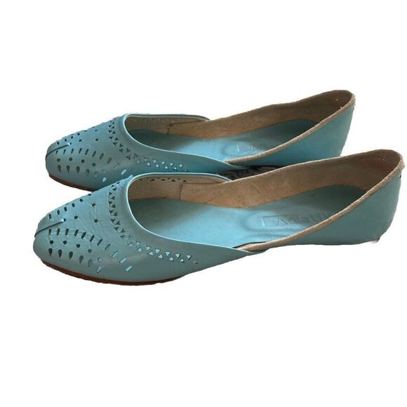 Matiko Shoes Ballet Flats Slip On Light Blue Leather 38.5 / 8.5 Turquoise - Picture 2 of 8